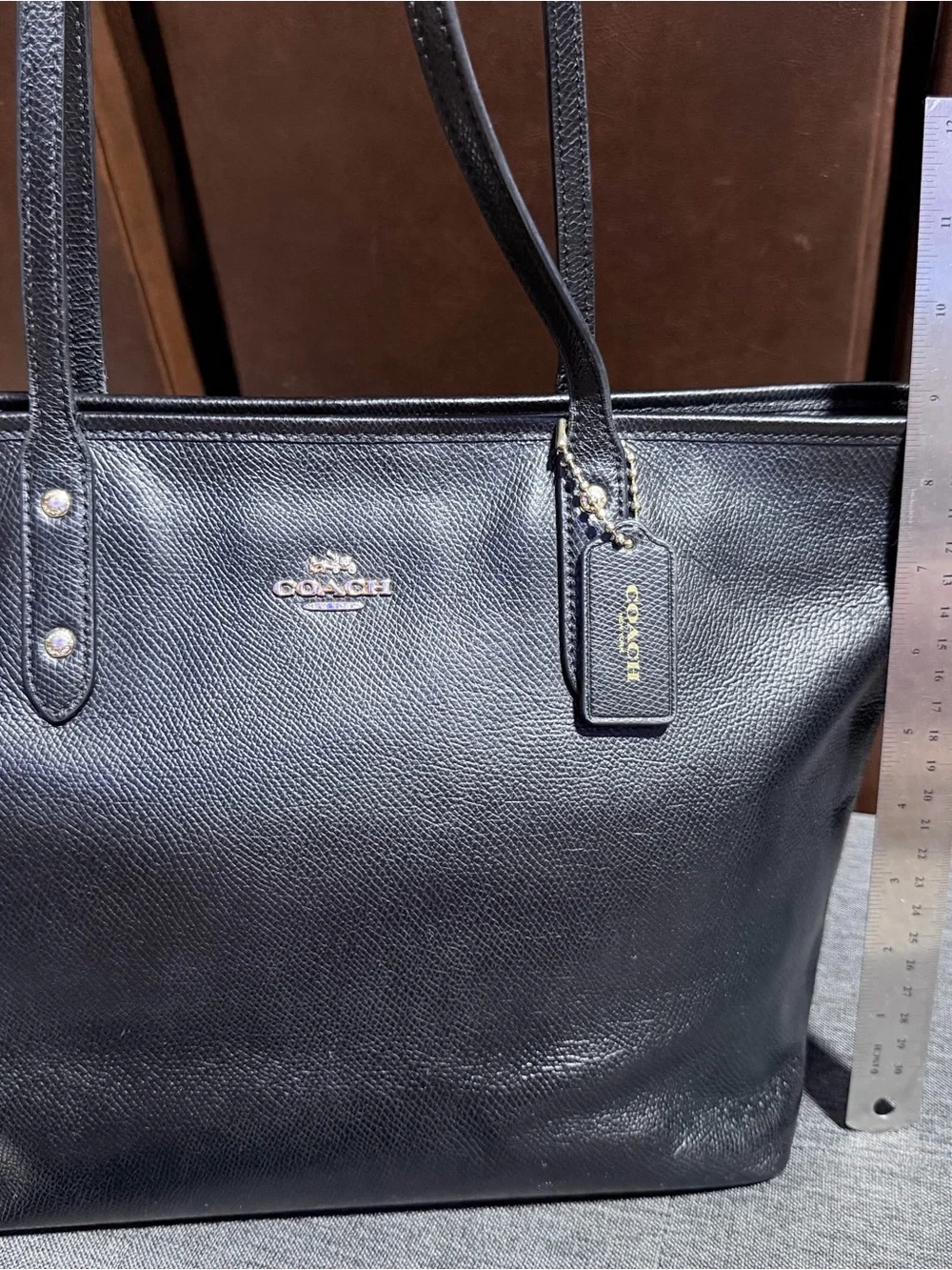 Coach Black Leather Shoulder Tote with Gold Hardware
